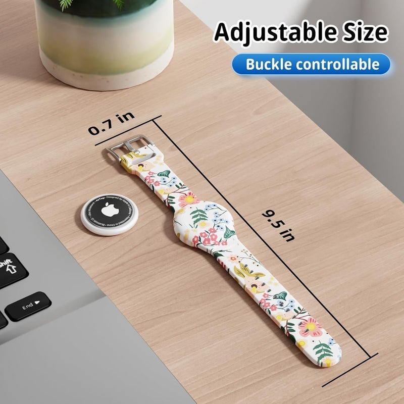 Foweroty for AirTag Bracelet for Kids, Waterproof Cute Print for Air tag Holder for Kids with Soft Silicone Full Coverage Anti-Lost Hidden for Airtag Wristband Accessories for Child, Flower - Image 2
